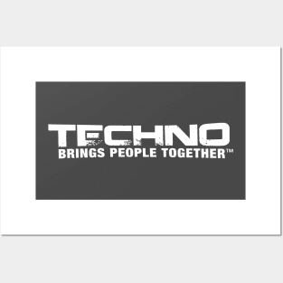 Techno Brings People Together - typo (white) Posters and Art